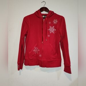 Christine Alexander Full Zip-up Jacket Sz Medium Red Rhinestone Embellished